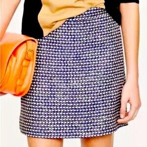 J Crew Postage Stamp Mini Skirt Tweed Lurex Exposed Zipper Metallic Size 6